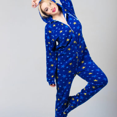 Beautiful girl dancing in funny pajamas
